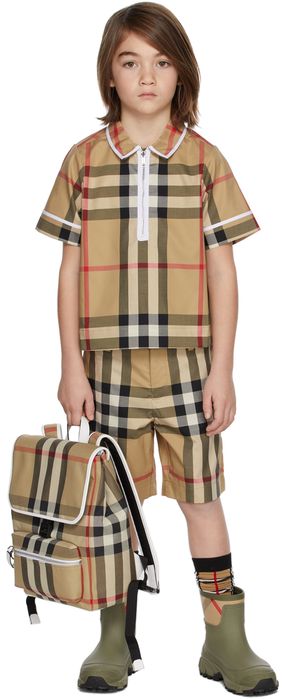 Burberry Kids Beige Check Zip-Front Polo Shirt
