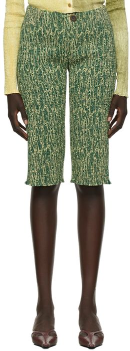 SUPER YAYA SSENSE Exclusive Green Shirred Shorts