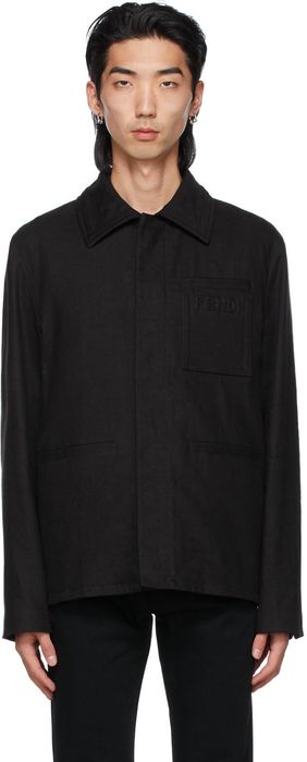 Fendi Black Linen Debossed Trompe-L'ail Jacket