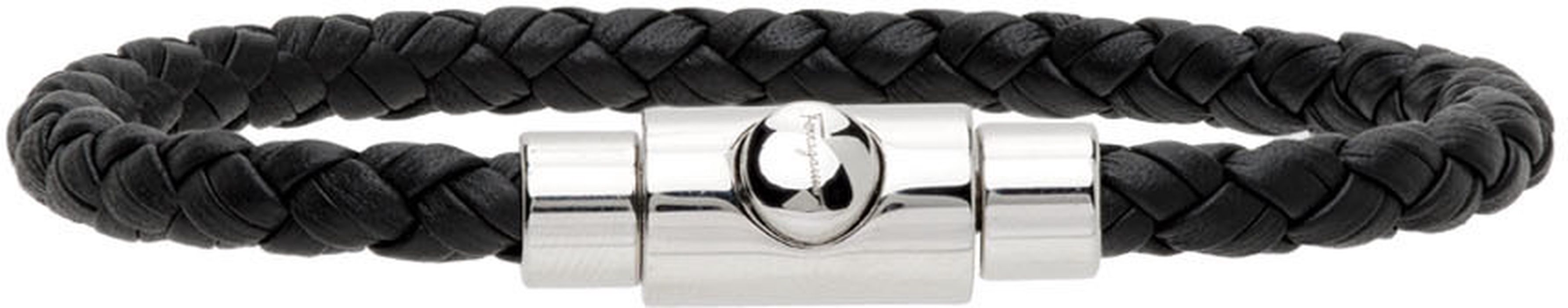 Salvatore Ferragamo Black Braided Leather Bracelet