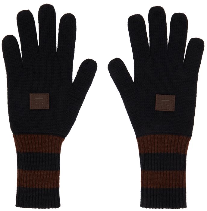 Acne Studios Black & Brown Striped Face Patch Gloves