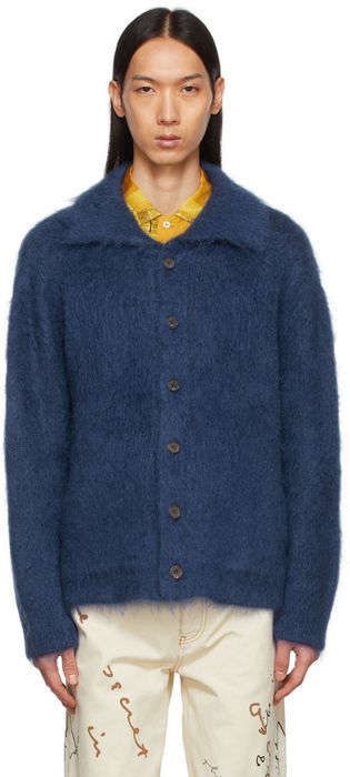 Bode Blue Hand Carded Mohair Cardigan