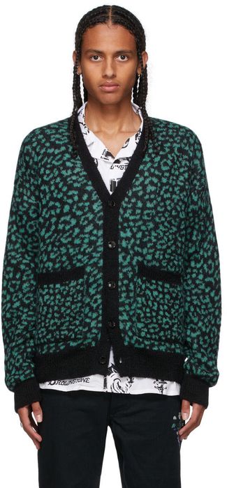 Brownstone SSENSE Exclusive Black & Green Mohair Leopard Cardigan