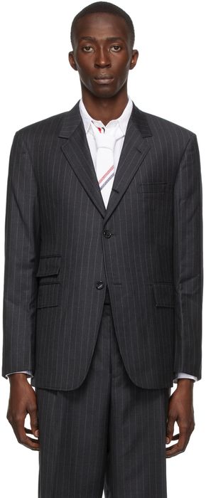 Thom Browne Grey Wool Pinstripe Single Vent Sport Coat Blazer
