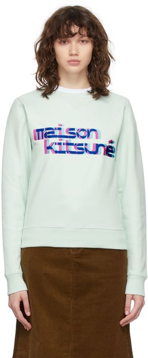 Maison Kitsuné Green Neon Line Typo Embroidery Sweatshirt