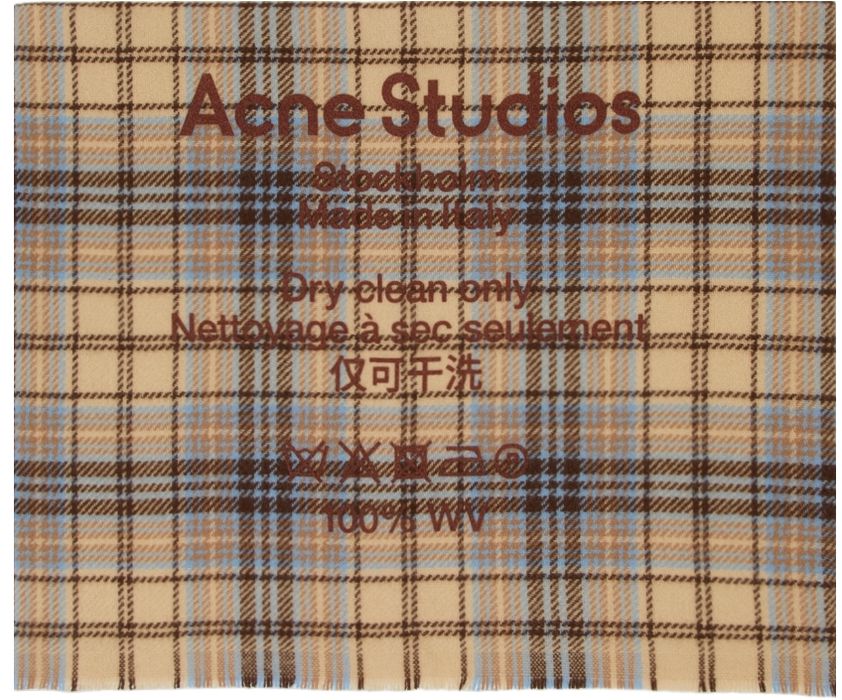 Acne Studios Beige & Brown Wool Tartan Scarf