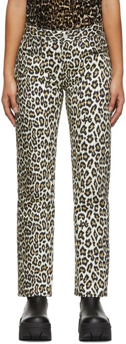 Jean Paul Gaultier Off-White Gabardine Leopard Jeans