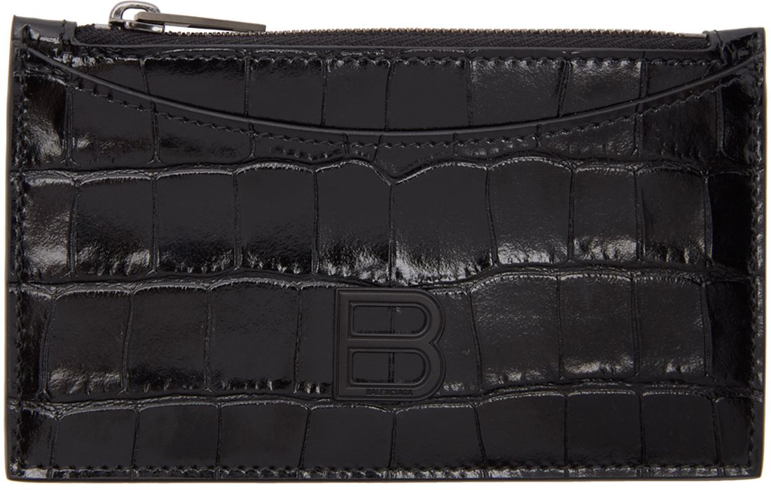 Balenciaga Black Croc Hourglass Zip Card Holder