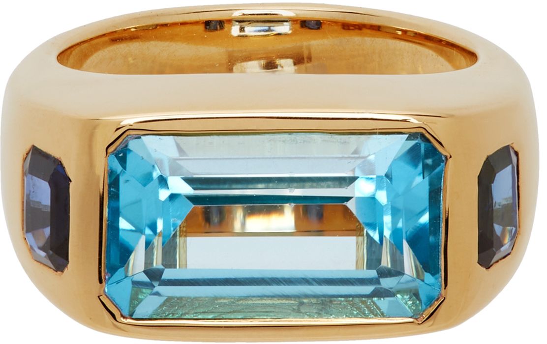 BRENT NEALE Gold & Blue Emerald Cut Three Stone Ring