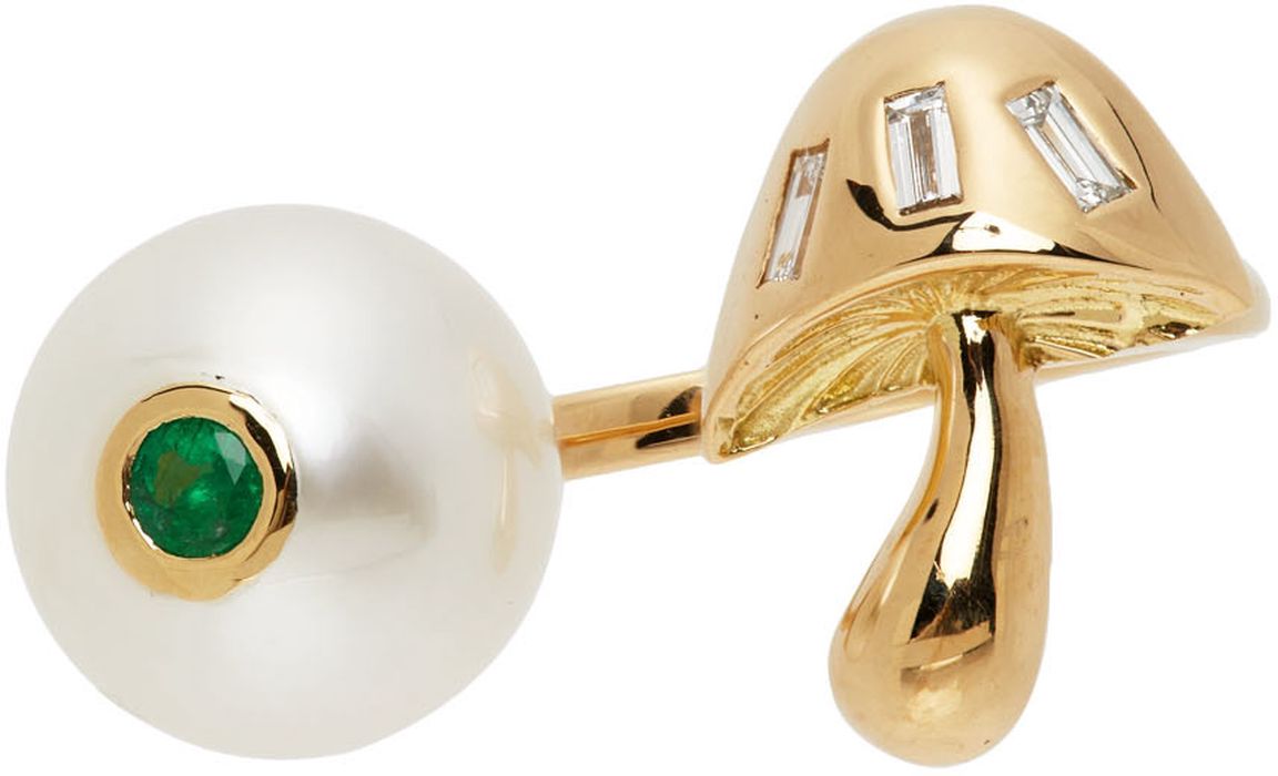 BRENT NEALE Gold & White Pearl & Mushroom Ring