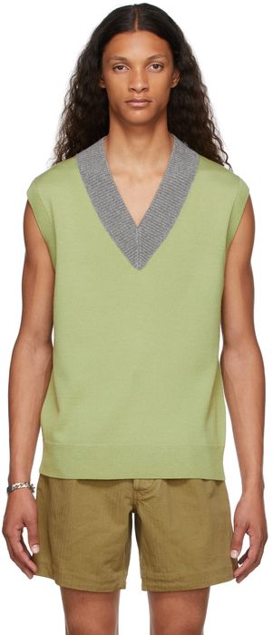 Dries Van Noten Green & Grey Merino Wool Vest