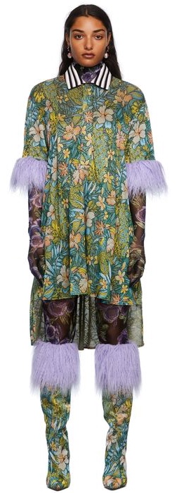 SHUTING QIU Multicolor Floral Faux-Fur Mid-Length Dress