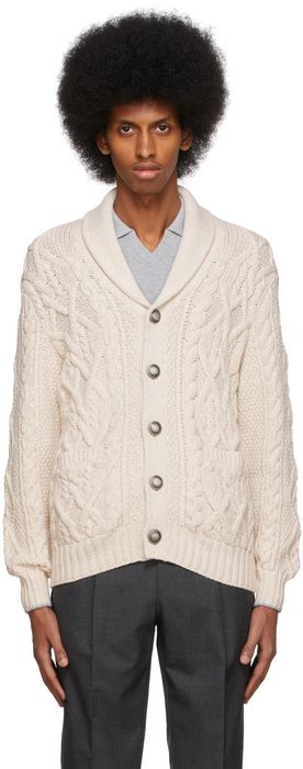 Brunello Cucinelli Off-White Feather Yarn Cables Cardigan