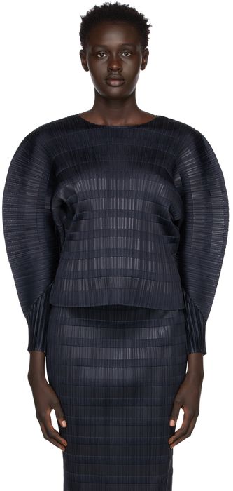 Pleats Please Issey Miyake Navy Wafers Blouse