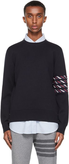 Thom Browne Navy Milano 4-Bar Stripe Crewneck Sweater