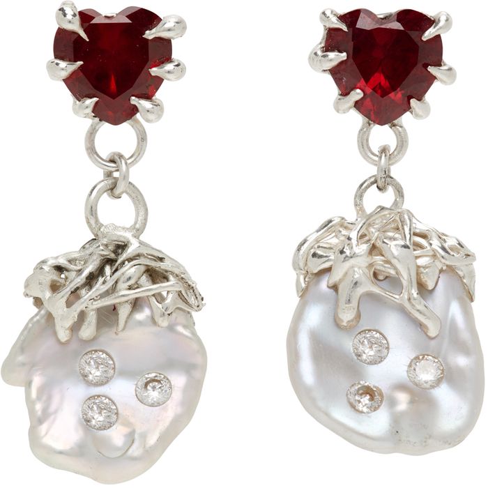 MGN SSENSE Exclusive Silver Pearl Couture Earrings