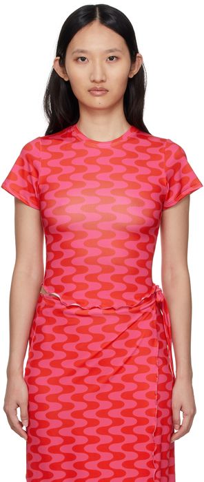 FENSI SSENSE Exclusive Pink & Red Waves T-Shirt