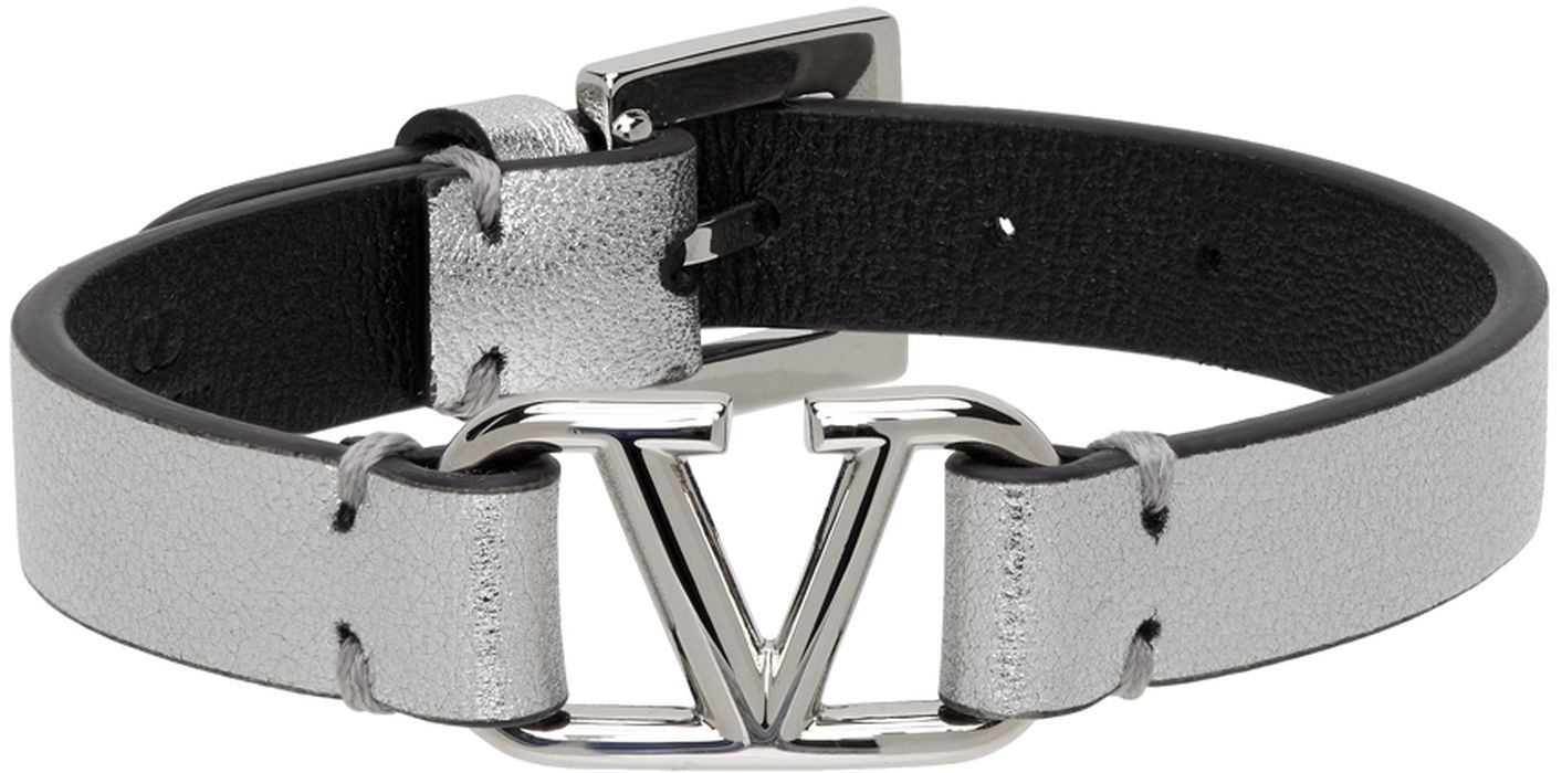 Valentino Garavani Silver Calfskin VLogo Signature Bracelet