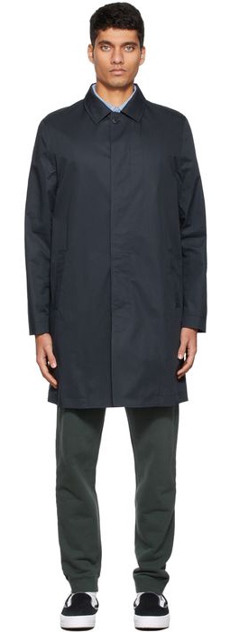 Sunspel Navy Showerproof Mac Coat