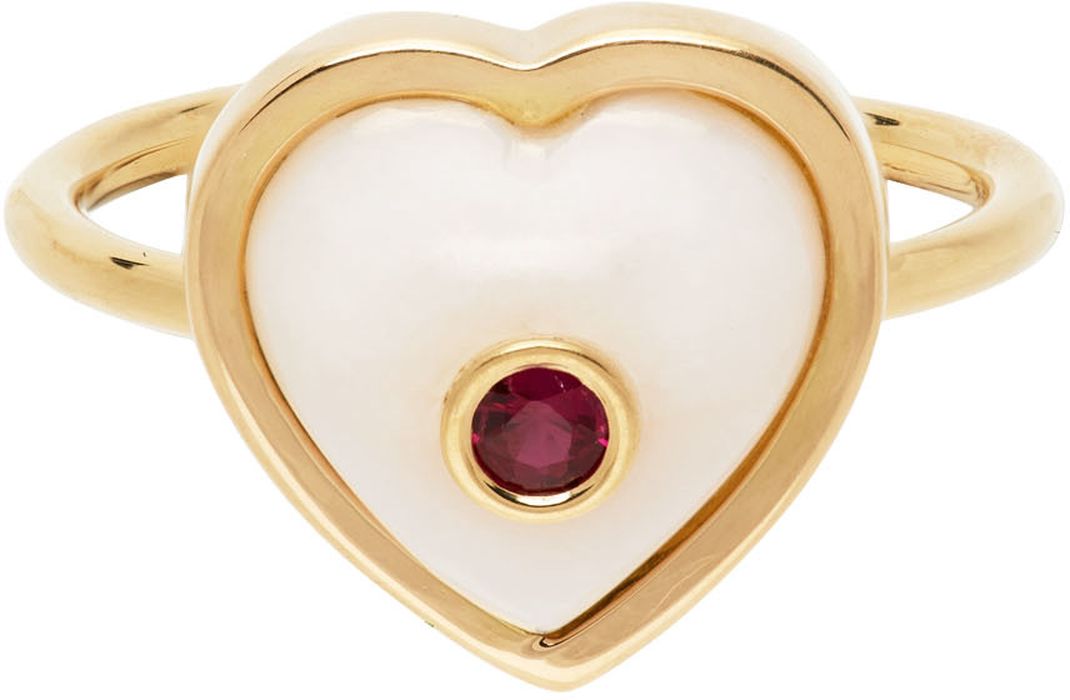 BRENT NEALE Gold & Pink Single Puff Heart Ring
