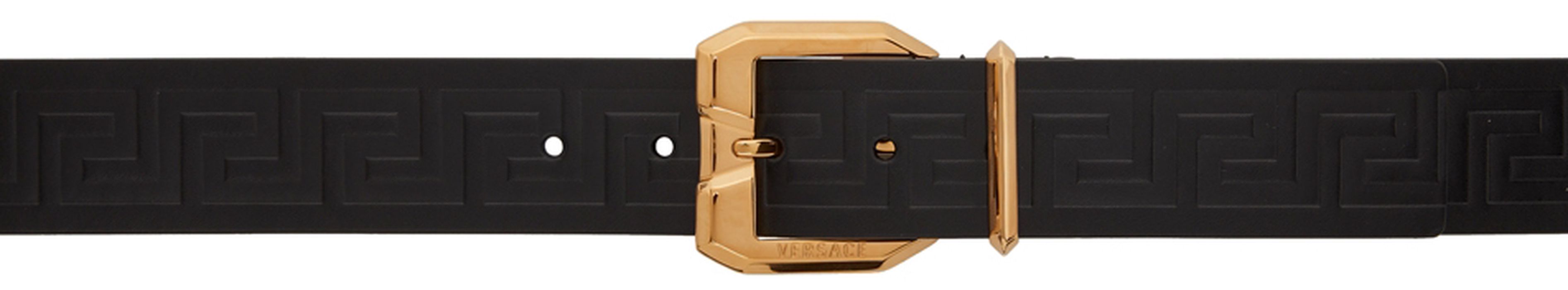 Versace Black & Gold Greca Embossed Belt