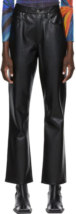 AGOLDE Black Recycled Leather Mid-Rise Relaxed Boot Trousers