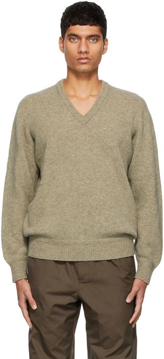 Lemaire Green Seamless V-Neck Sweater