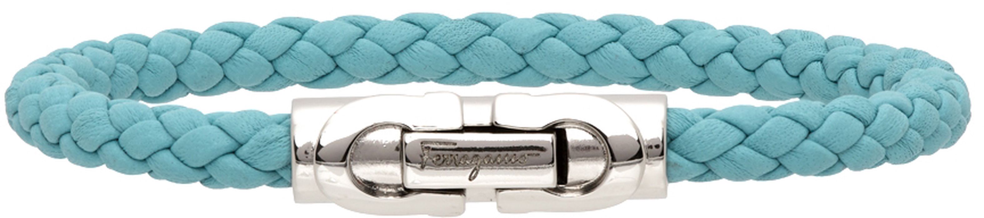 Salvatore Ferragamo Blue Braided Leather Bracelet