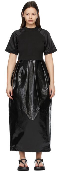 Meryll Rogge Black Patent Linen Long Dress