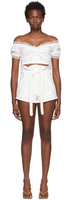 Wandering White Canvas Belted Shorts