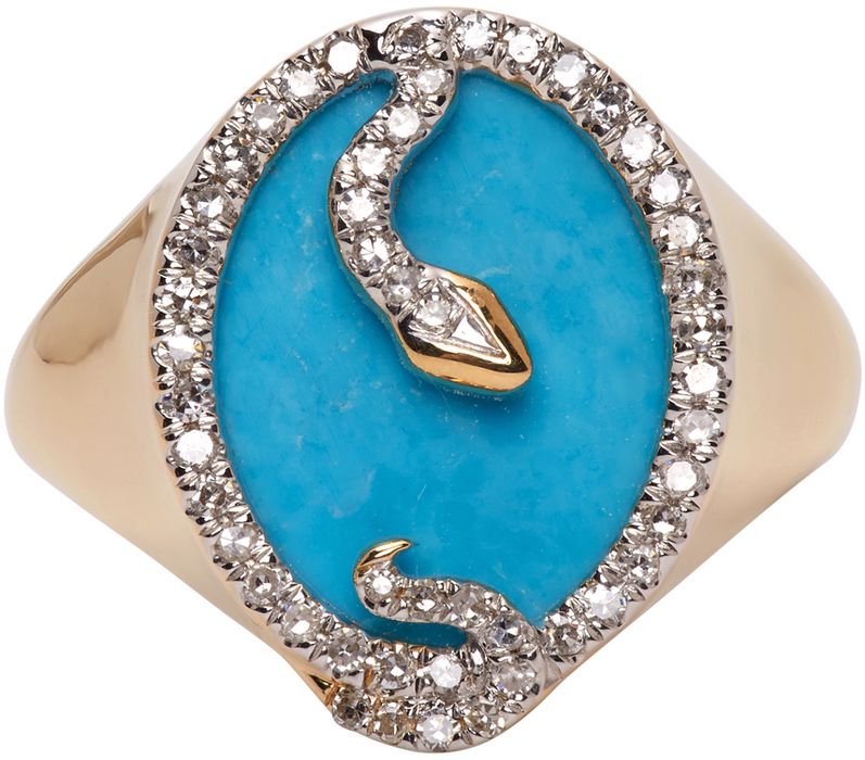 Adina Reyter Gold & Turquoise Oval Snake Signet Ring