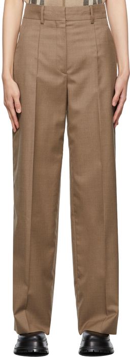 Burberry Taupe Wool Jane Wide-Leg Trousers