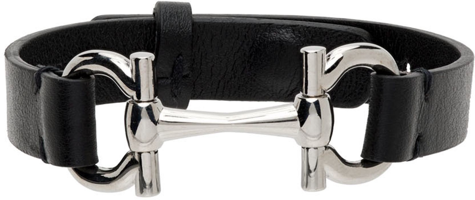 Salvatore Ferragamo Black Leather Horsebit Bracelet