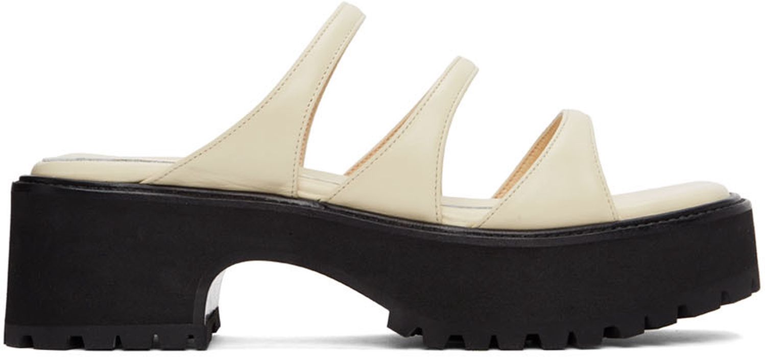 Marge Sherwood Off-White Leather Triple Strap Platform Sandals