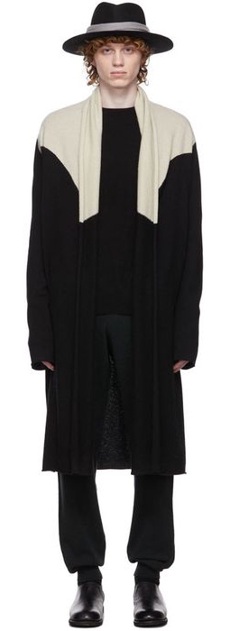Frenckenberger Black & Beige Colorblocked Cashmere Long Cardigan