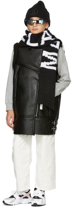 MM6 Maison Margiela Kids Black Faux-Leather Moto Vest