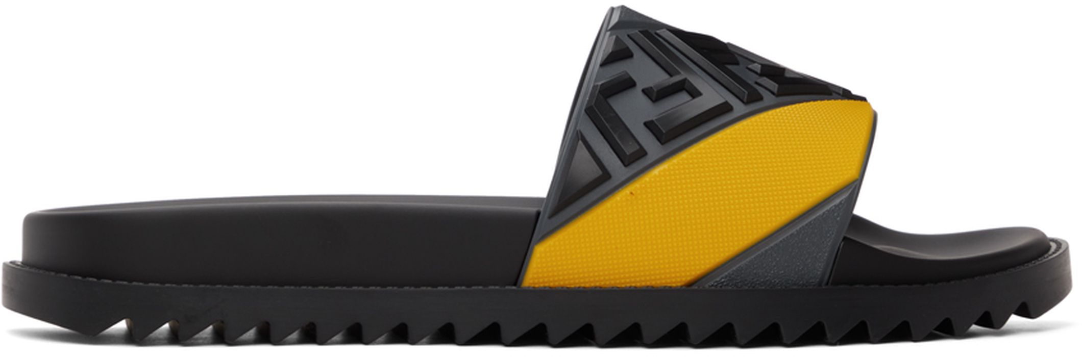 Fendi Grey & Yellow 'Forever Fendi' Fussbett Slides