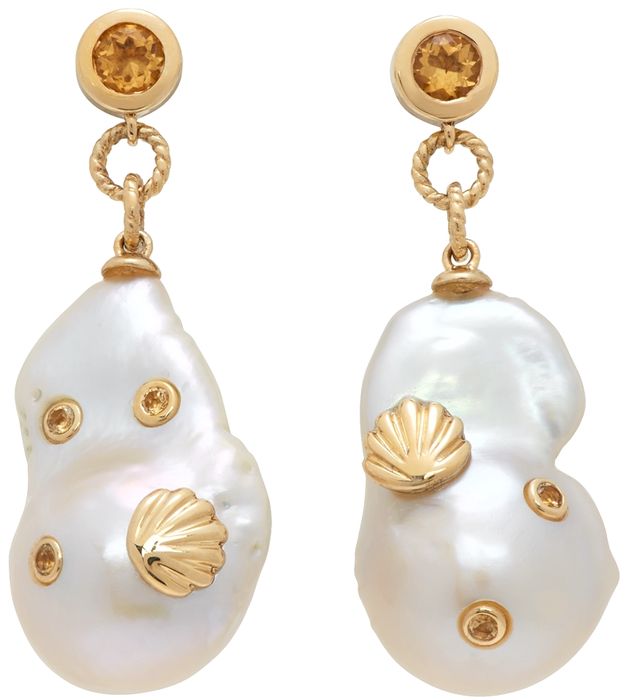 Yvonne Léon White & Gold Bo Pearls Seashell Histoire Earrings