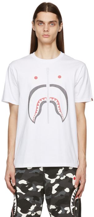 BAPE White Embroidered Effect Shark T-Shirt