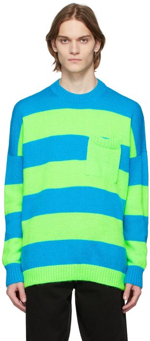 JW Anderson Blue & Green Striped Patchpocket Sweater