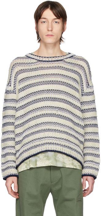 Loewe Off-White & Navy Wool Striped Sweater