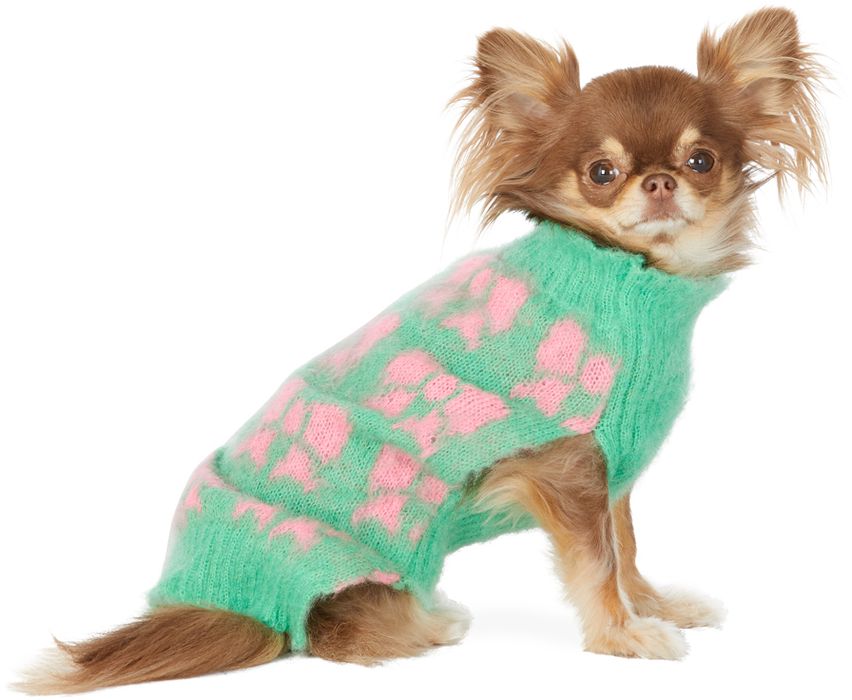 Ashley Williams Green & Pink Intarsia Bows Dog Sweater