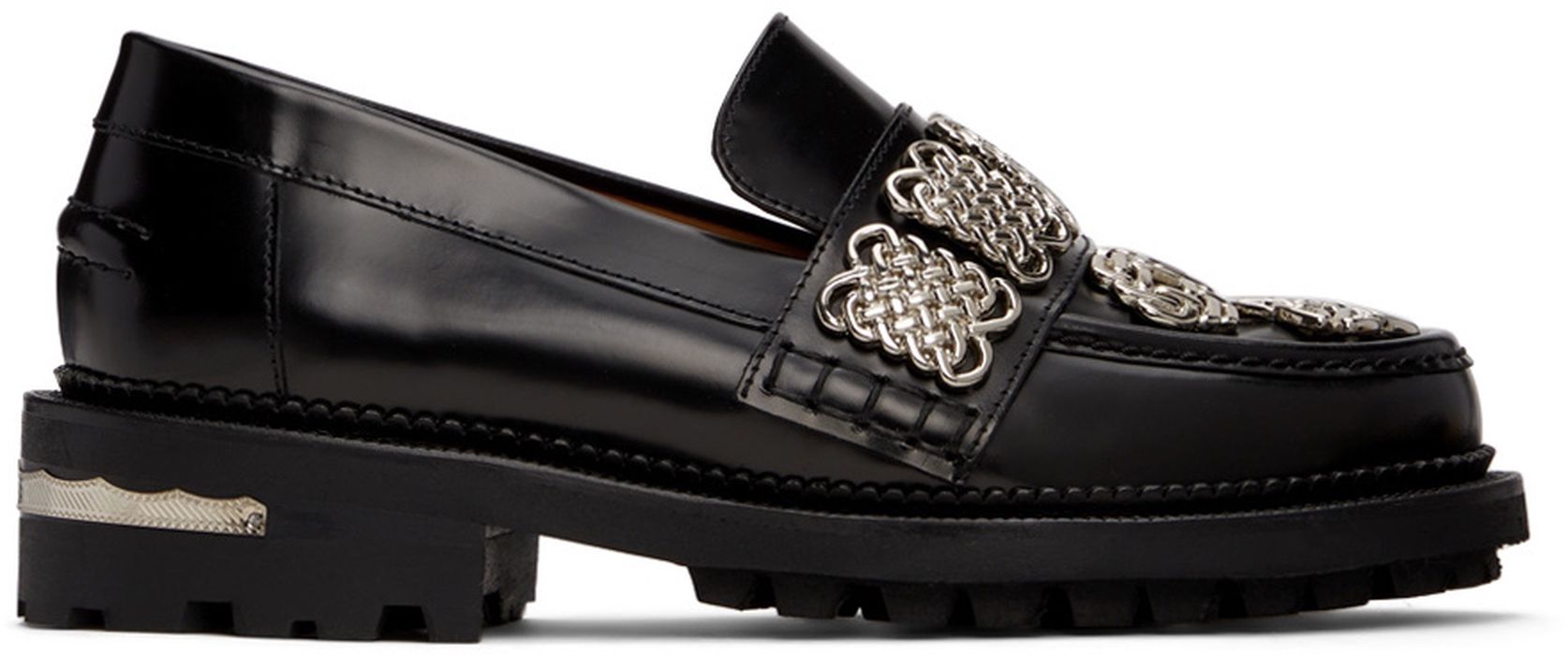 Toga Pulla Black Leather Embellished Loafers