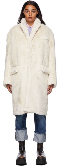 R13 Off-White Faux-Fur Teddy Bear Coat