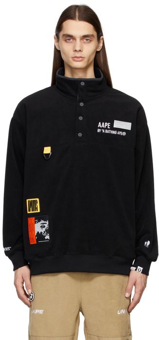 AAPE by A Bathing Ape Black Fleece Graphic Patch Sweatshirt