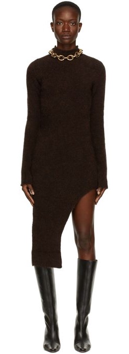 Wandering Brown Knit Asymmetric Dress