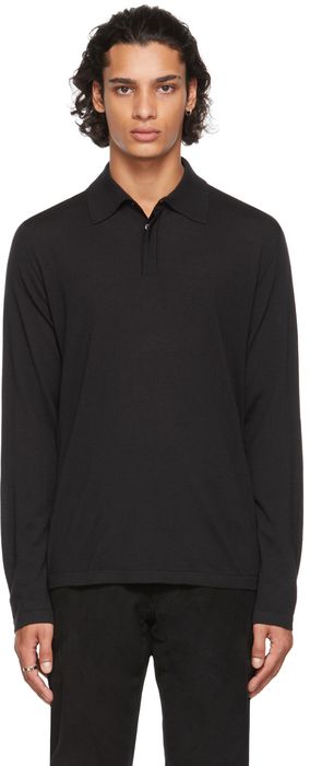 Salie 66 Black Knit Charles Long Sleeve Polo