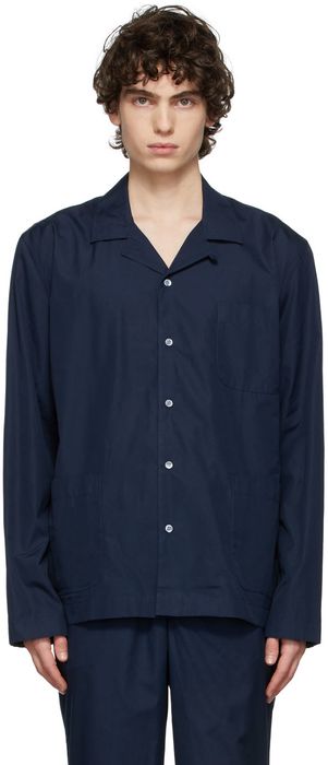 Sunspel Navy Cotton Pyjama Shirt
