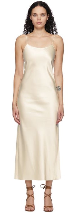 Marina Moscone Off-White Heavy Satin Bias Slip Dress