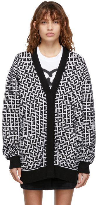 Givenchy Black & White Cashmere 4G Long Cardigan
